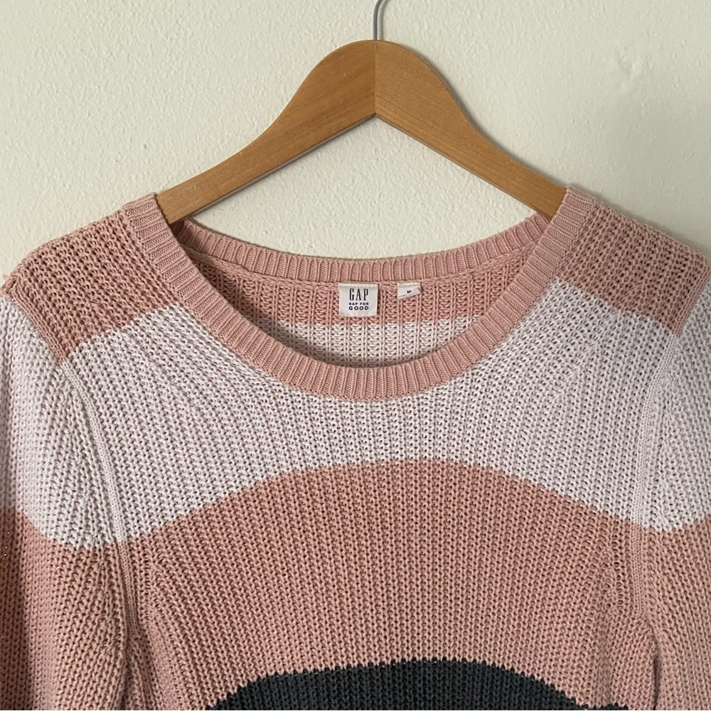 Gap Knit Striped Sweater Oversized Neapolitan Flare Sleeve Size Medium - Picture 2 of 8